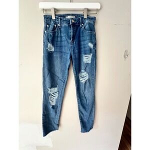 Tractr Girls Distressed Straight leg  Jeans Medium Wash Raw Hem Size 10